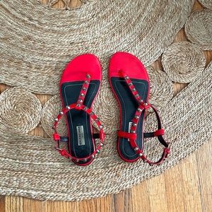 Balenciaga red sandals with silver studs